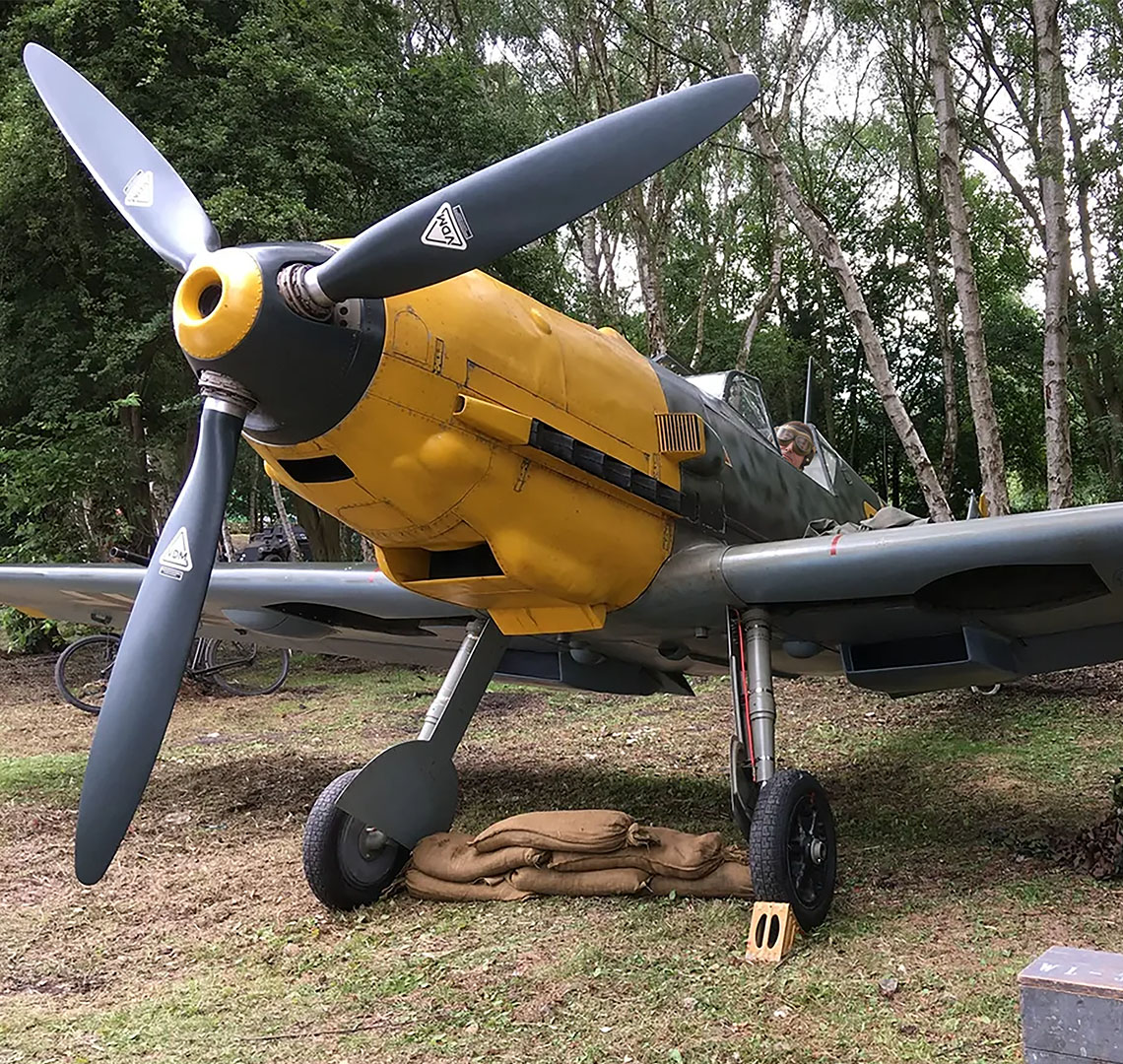 Me109E yellow 6 with trees poa for prop blur from website SH supplied edit in 1140x1080px f