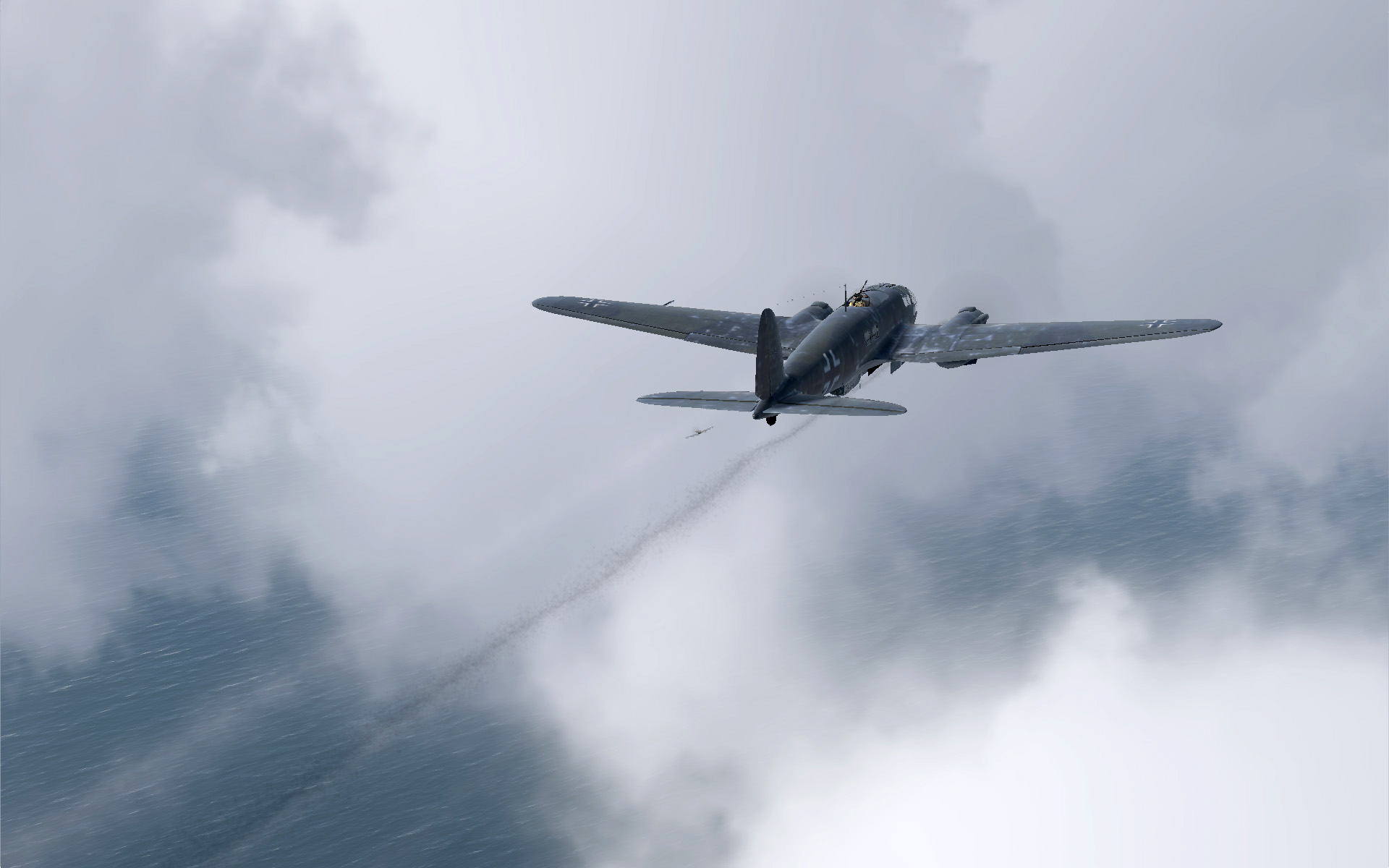 Image 562 PB winged He111 trails smoke Cliffs of Dover 2nd sortie