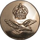 Brass Royal Air Force uniform button showing a crown above a flying eagle emblem